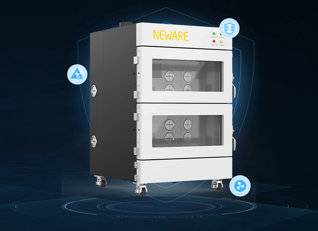 NEWARE-WFB-220L-2K Explosion Proof Chamber-battery tester is equipped with safety protection functions such as Protective Ground Wire, Short Circuit Protection, and Explosion-proof Light