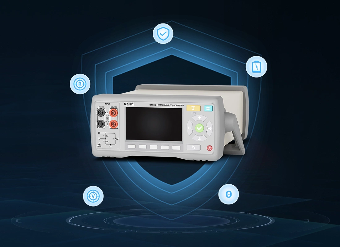 NEWARE-High Precision Battery Internal Resistance Instrument measures 5 types of data for comprehensive battery monitoring: internal resistance, voltage, reactance, complex impedance, and impedance phase angle