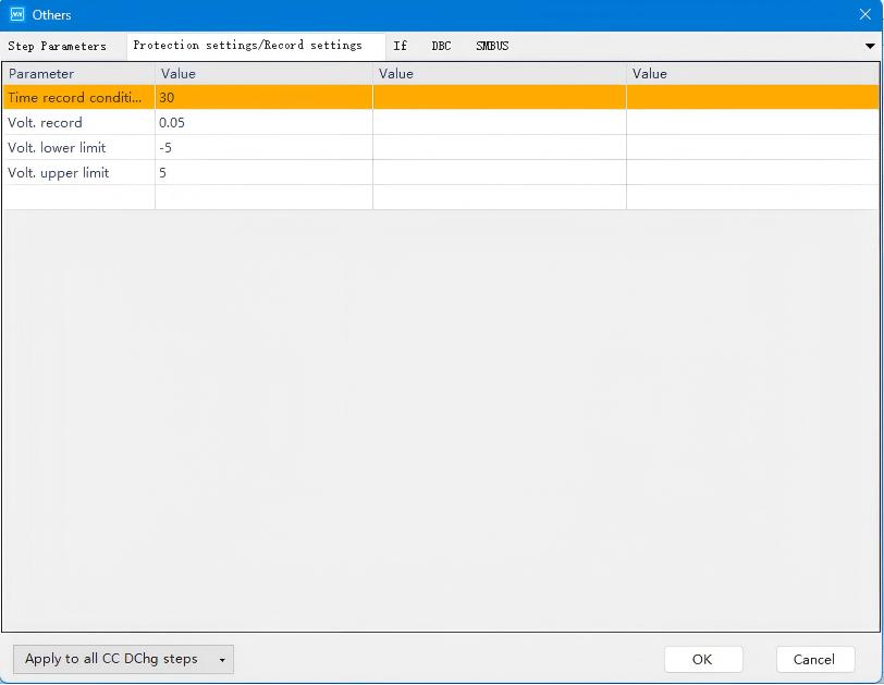 Figure 3. Time and Voltage Recording Parameter Settings