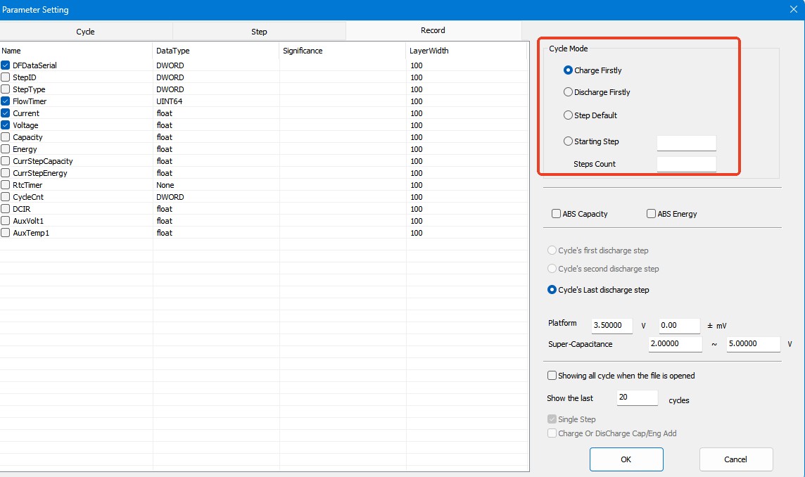 Parameter setting interface
