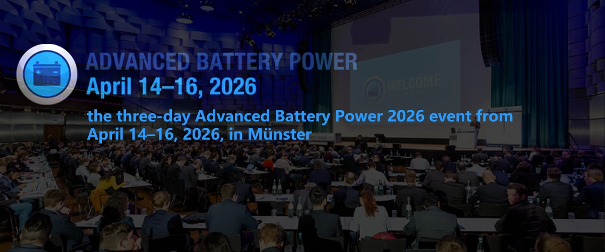 the three-day Advanced Battery Power 2026 event from April 14–16, 2026, in Münster