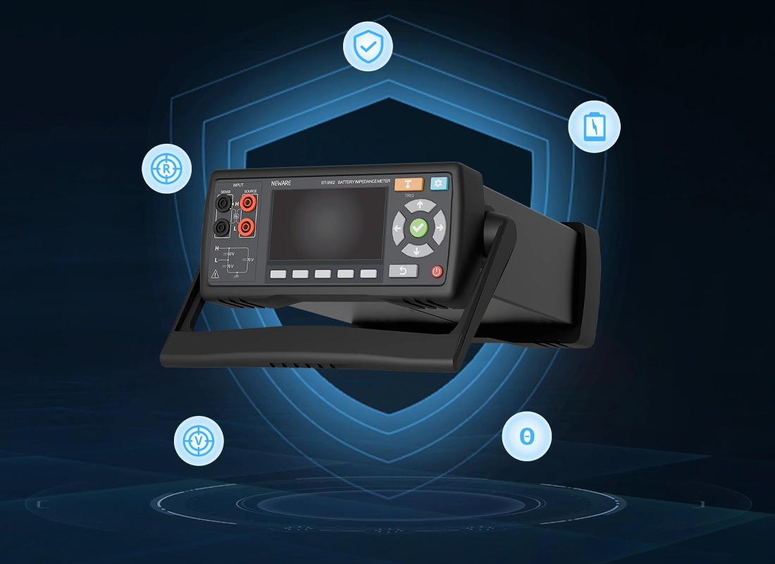 NEWARE-High Precision Battery Internal Resistance Instrument measures 5 types of data for comprehensive battery monitoring: internal resistance, voltage, reactance, complex impedance, and impedance phase angle