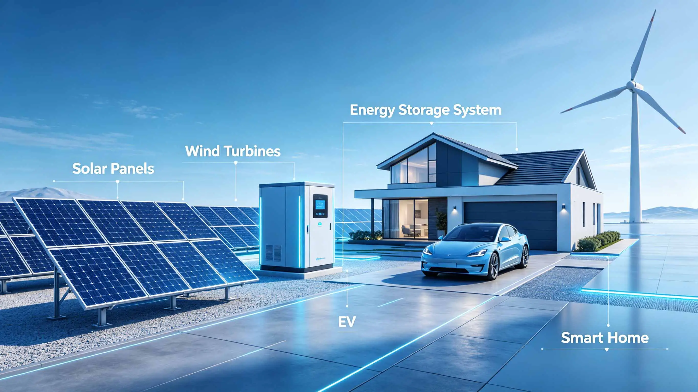3D rendering of a smart home green energy ecosystem