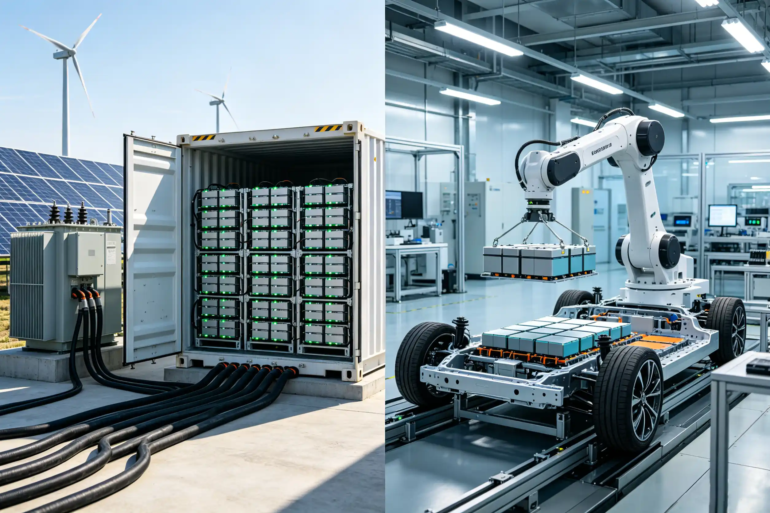 ESS battery container vs EV battery assembly